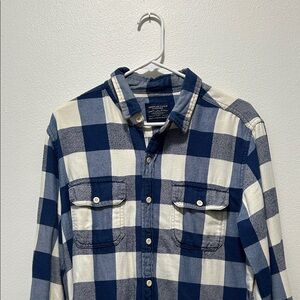 American Eagle Outfitters Navy and Cream Checkered Shirt